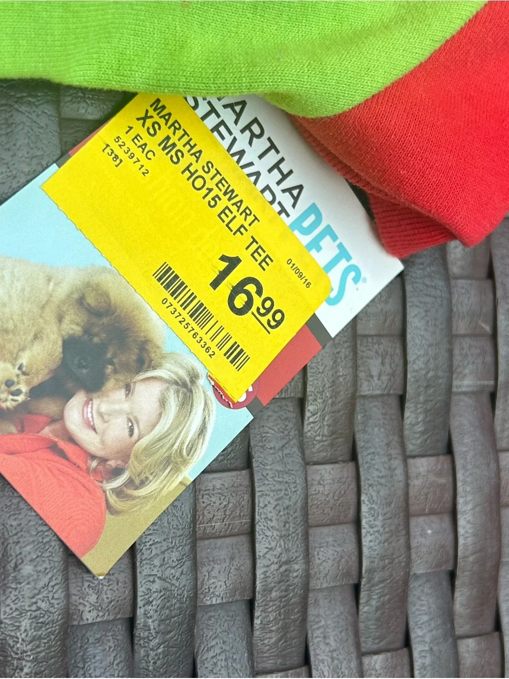 Pet Tee /Martha Stewart- Bright Green and Red - XS - New w/Tags